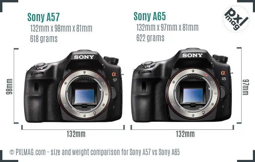 Sony A57 vs Sony A65 size comparison