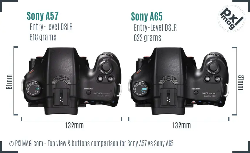 Sony A57 vs Sony A65 top view buttons comparison
