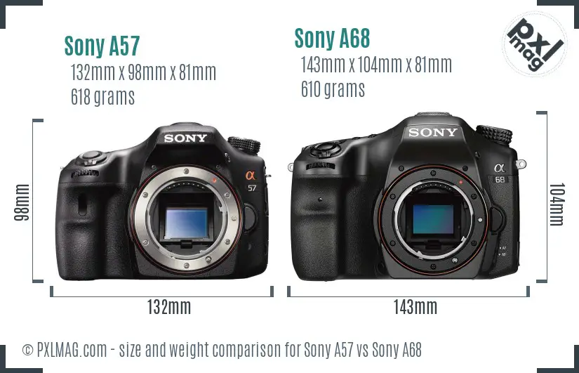 Sony A57 vs Sony A68 size comparison