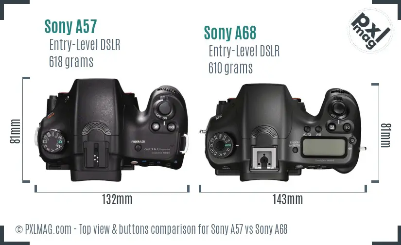 Sony A57 vs Sony A68 top view buttons comparison
