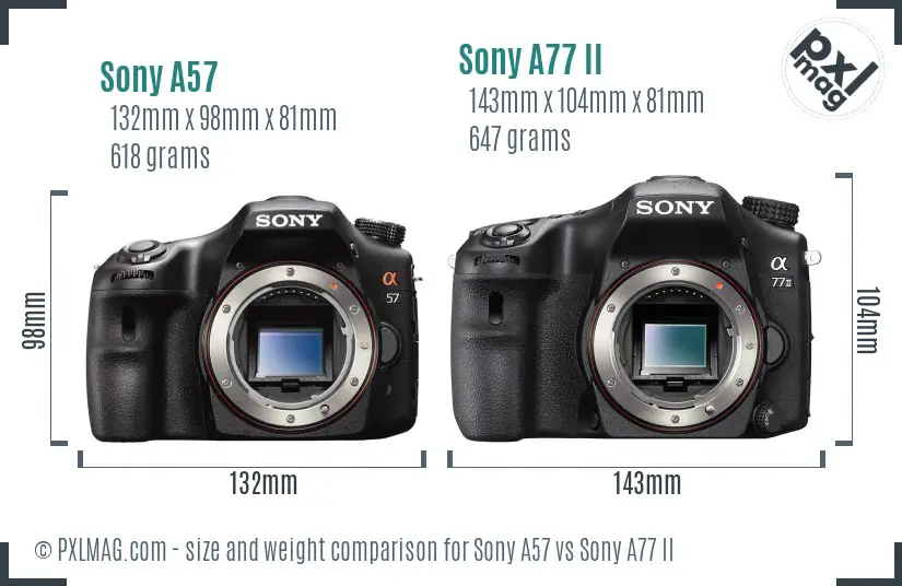 Sony A57 vs Sony A77 II size comparison