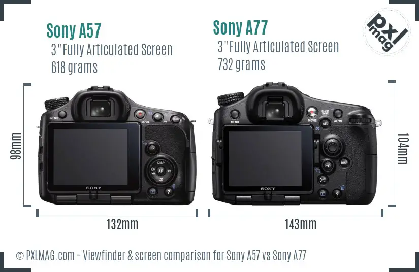 Sony A57 vs Sony A77 Screen and Viewfinder comparison