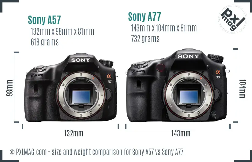 Sony A57 vs Sony A77 size comparison