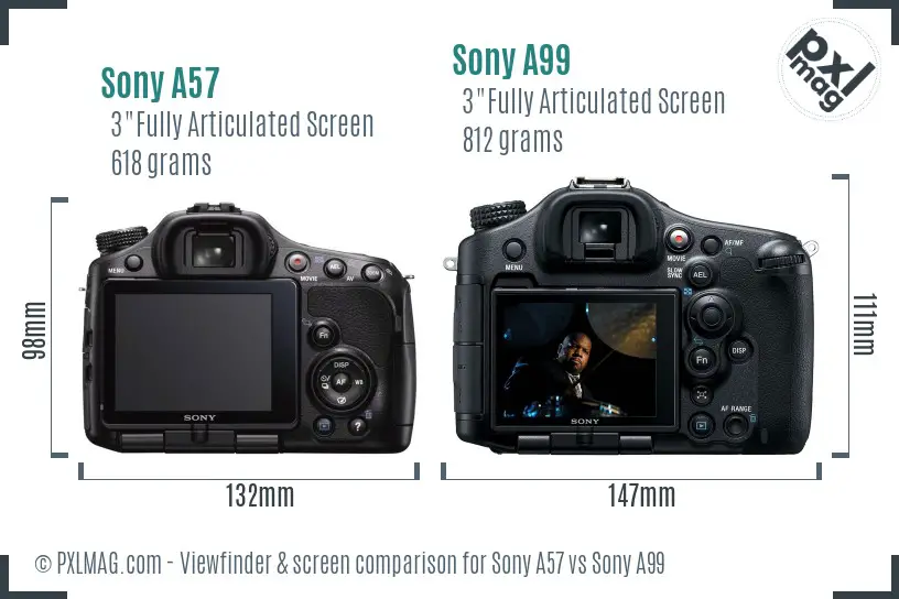 Sony A57 vs Sony A99 Screen and Viewfinder comparison