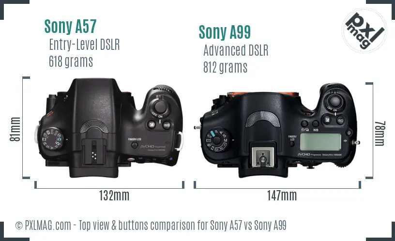 Sony A57 vs Sony A99 top view buttons comparison