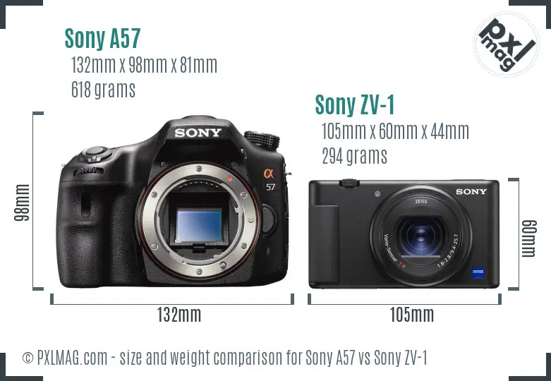 Sony A57 vs Sony ZV-1 size comparison