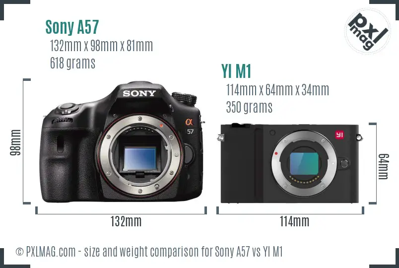 Sony A57 vs YI M1 size comparison
