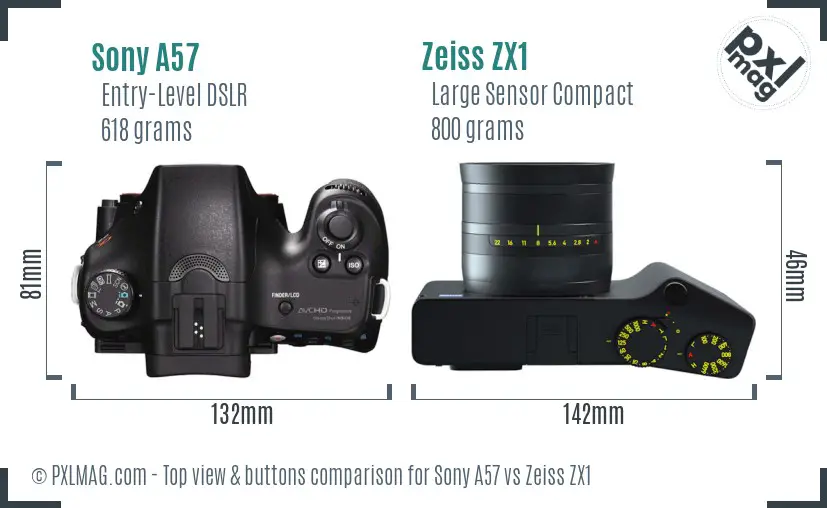 Sony A57 vs Zeiss ZX1 top view buttons comparison