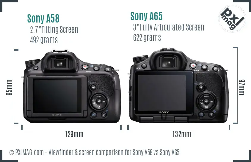 Sony A58 vs Sony A65 Screen and Viewfinder comparison