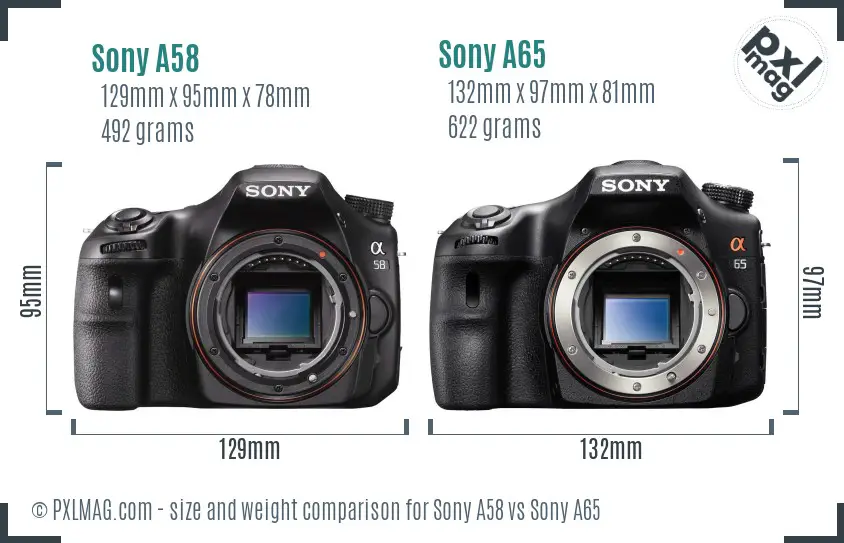 Sony A58 vs Sony A65 size comparison