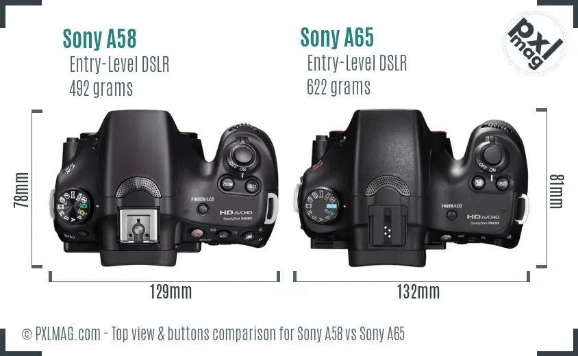 Sony A58 vs Sony A65 top view buttons comparison