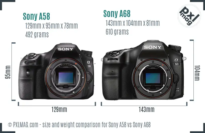 Sony A58 vs Sony A68 size comparison