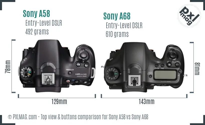 Sony A58 vs Sony A68 top view buttons comparison