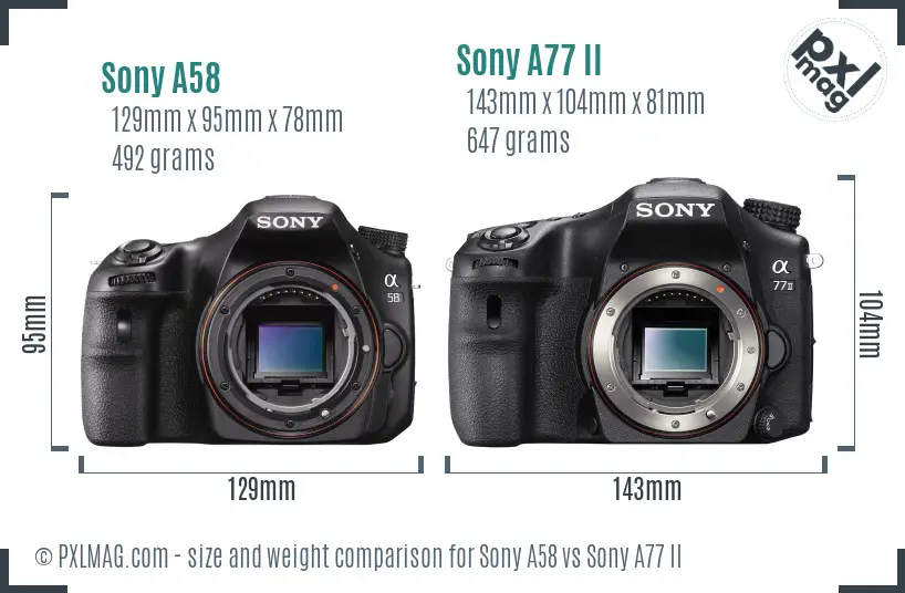 Sony A58 vs Sony A77 II size comparison