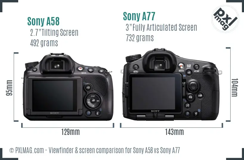 Sony A58 vs Sony A77 Screen and Viewfinder comparison