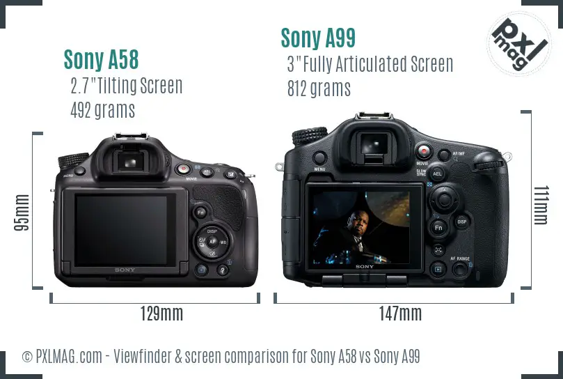Sony A58 vs Sony A99 Screen and Viewfinder comparison