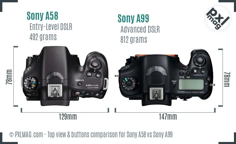 Sony A58 vs Sony A99 top view buttons comparison
