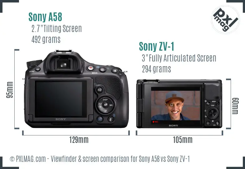 Sony A58 vs Sony ZV-1 Screen and Viewfinder comparison