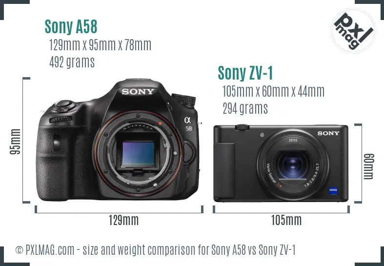 Sony A58 vs Sony ZV-1 size comparison