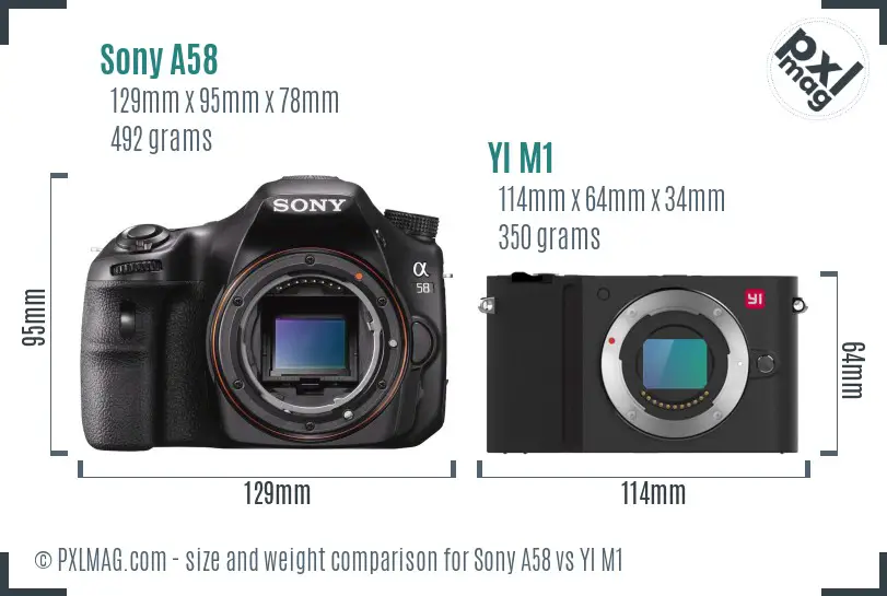 Sony A58 vs YI M1 size comparison