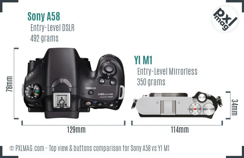 Sony A58 vs YI M1 top view buttons comparison