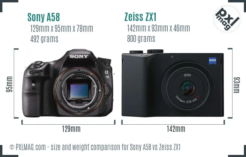 Sony A58 vs Zeiss ZX1 size comparison