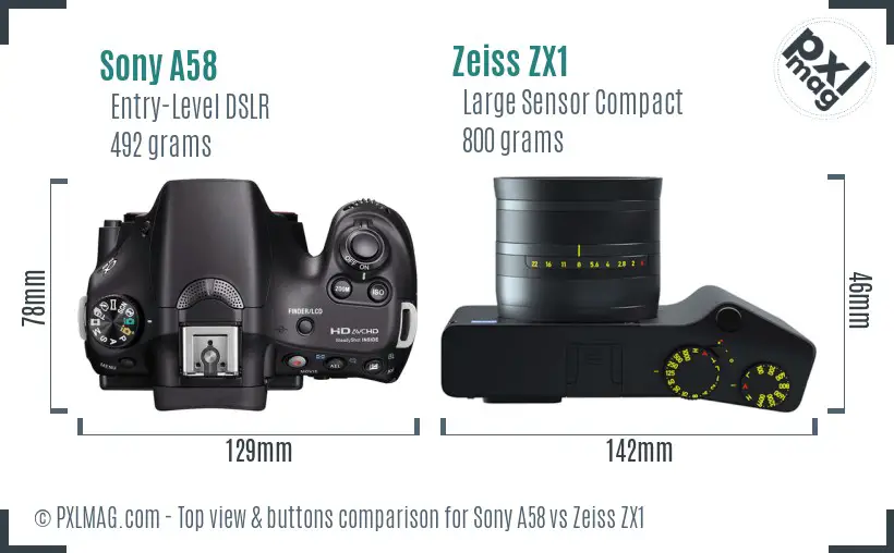 Sony A58 vs Zeiss ZX1 top view buttons comparison