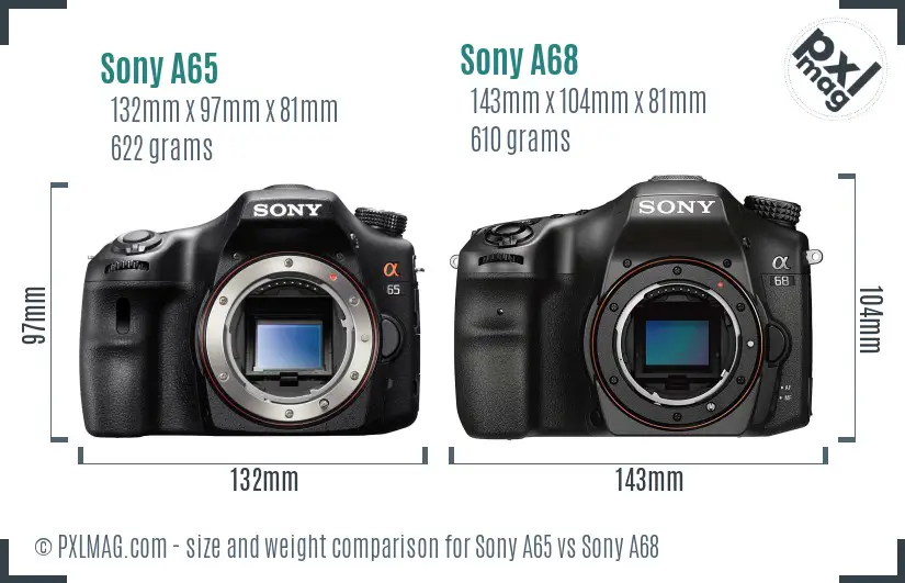 Sony A65 vs Sony A68 size comparison