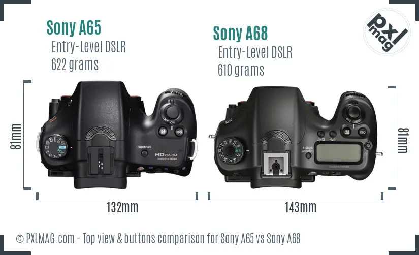 Sony A65 vs Sony A68 top view buttons comparison