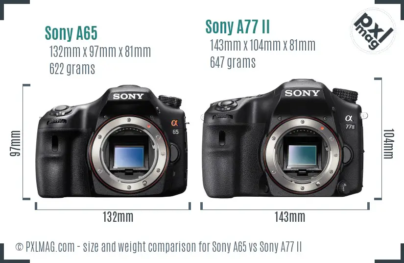 Sony A65 vs Sony A77 II size comparison