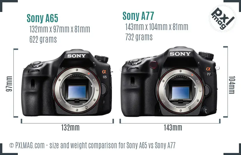 Sony A65 vs Sony A77 size comparison