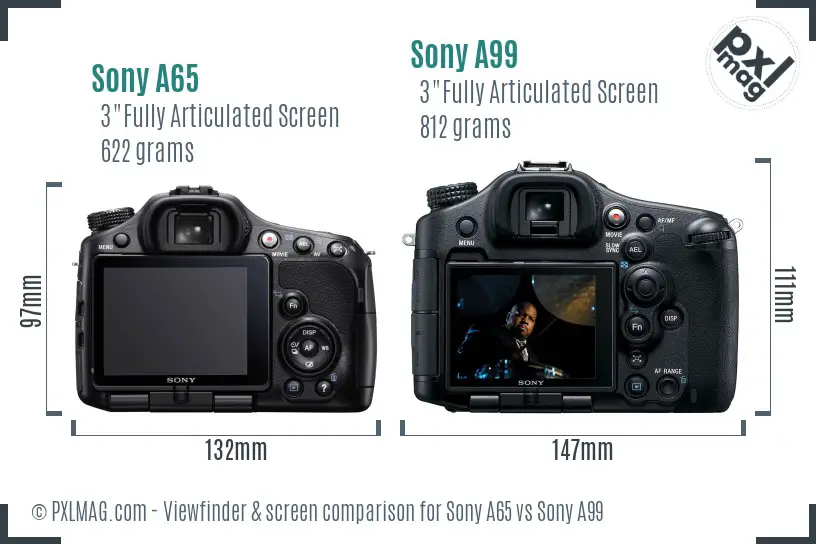 Sony A65 vs Sony A99 Screen and Viewfinder comparison
