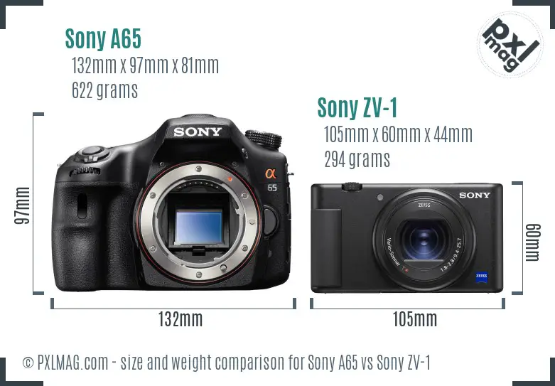 Sony A65 vs Sony ZV-1 size comparison