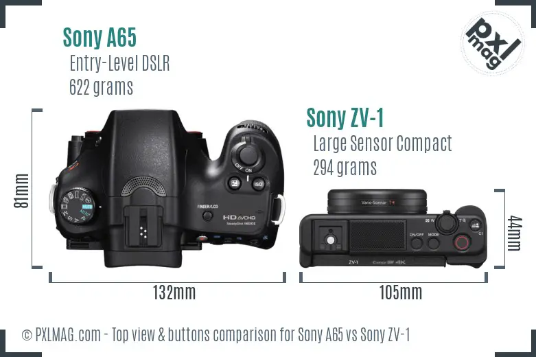 Sony A65 vs Sony ZV-1 top view buttons comparison