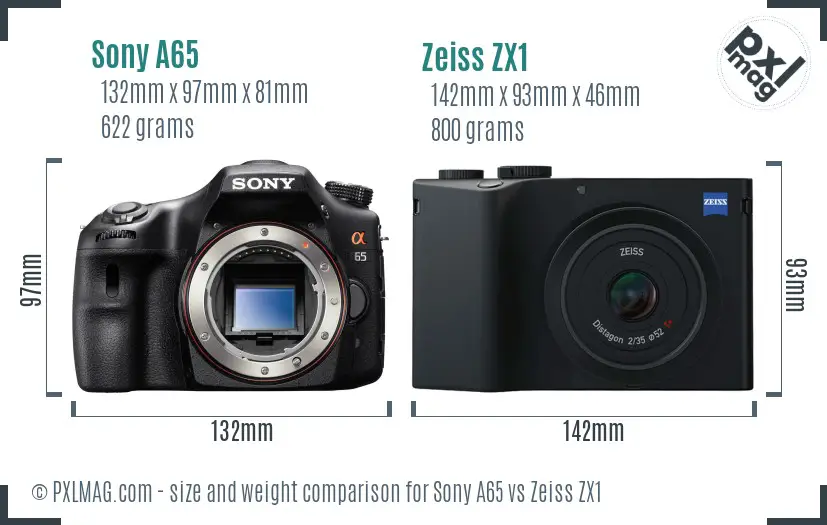 Sony A65 vs Zeiss ZX1 size comparison