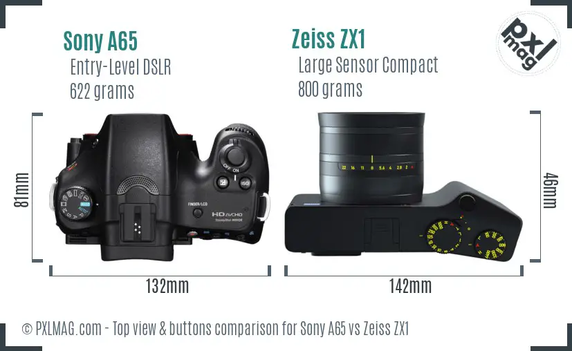 Sony A65 vs Zeiss ZX1 top view buttons comparison