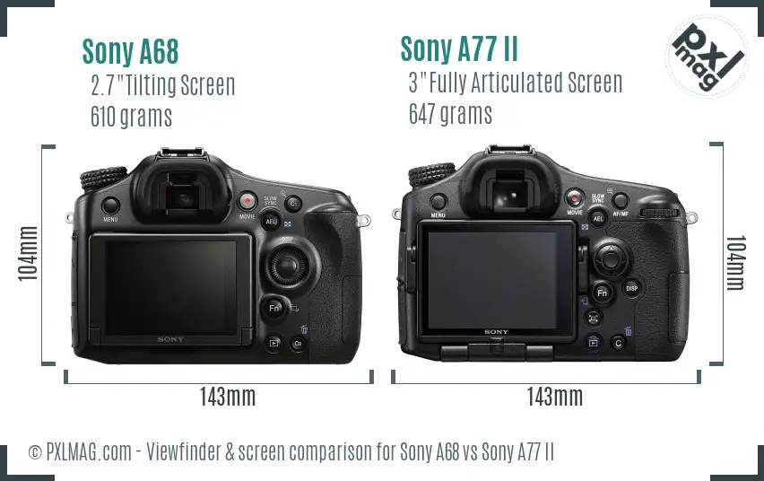Sony A68 vs Sony A77 II Screen and Viewfinder comparison