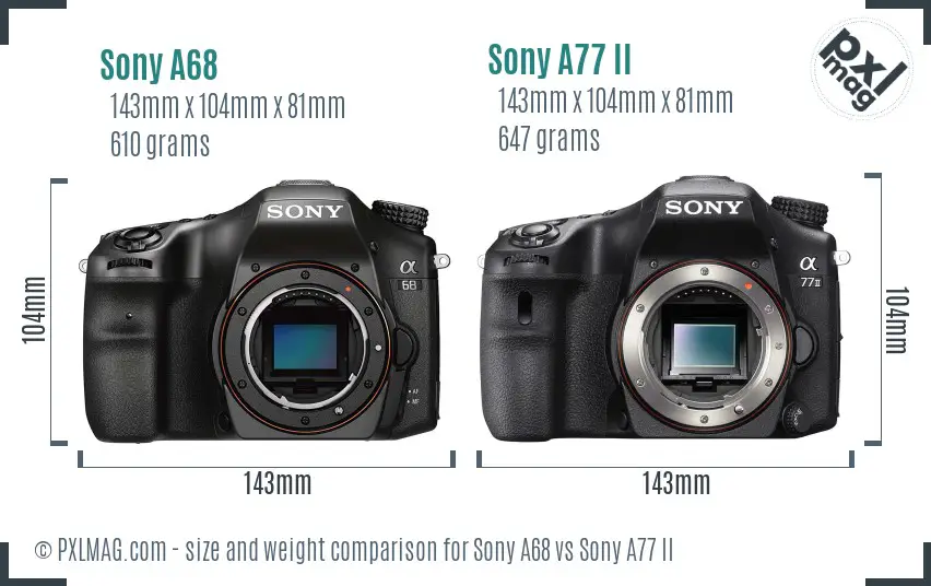 Sony A68 vs Sony A77 II size comparison