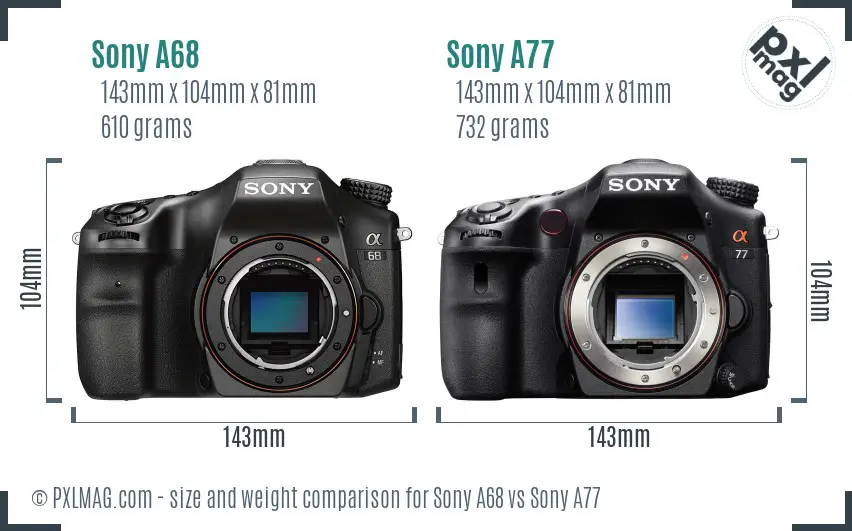 Sony A68 vs Sony A77 size comparison