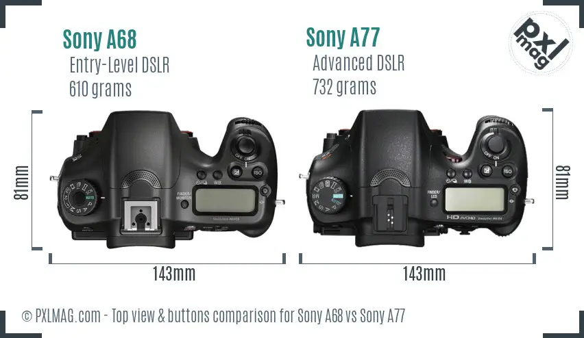 Sony A68 vs Sony A77 top view buttons comparison