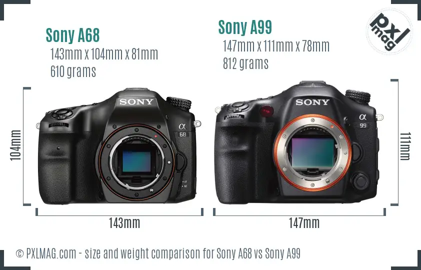 Sony A68 vs Sony A99 size comparison