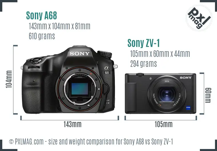 Sony A68 vs Sony ZV-1 size comparison