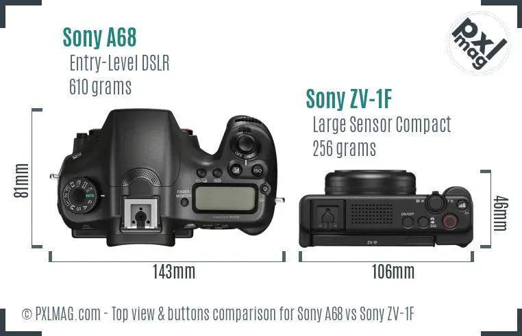Sony A68 vs Sony ZV-1F top view buttons comparison Sony A68 vs Sony ZV-1F top view buttons comparison