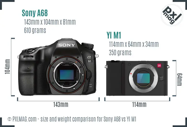 Sony A68 vs YI M1 size comparison
