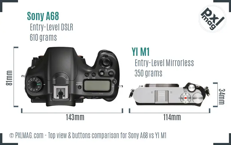 Sony A68 vs YI M1 top view buttons comparison