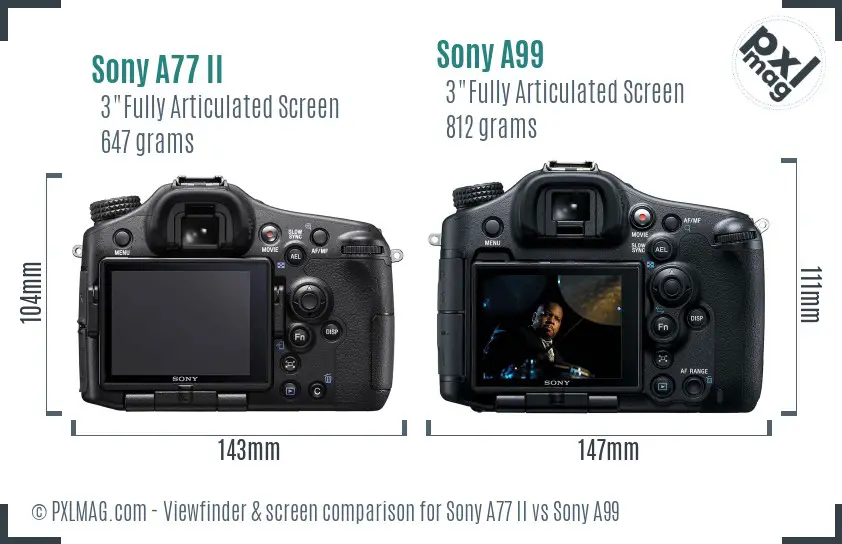 Sony A77 II vs Sony A99 Screen and Viewfinder comparison