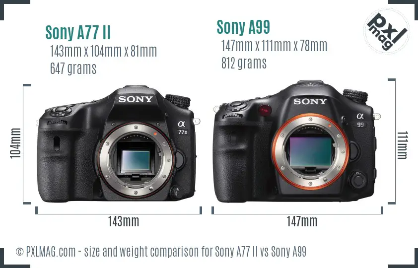 Sony A77 II vs Sony A99 size comparison