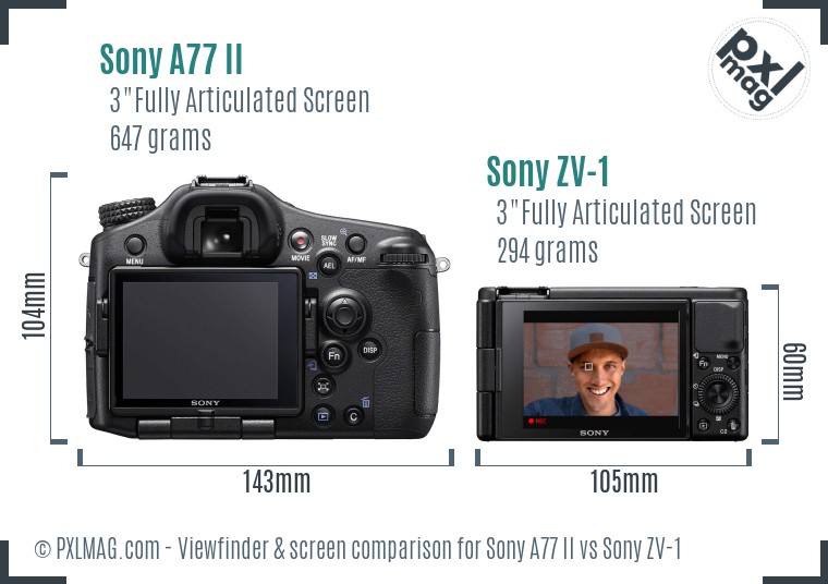 Sony A77 II vs Sony ZV-1 Screen and Viewfinder comparison