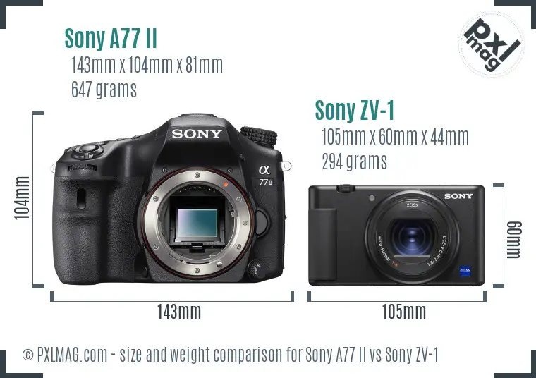 Sony A77 II vs Sony ZV-1 size comparison