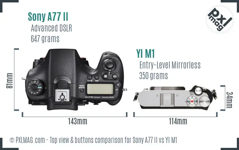 Sony A77 II vs YI M1 top view buttons comparison